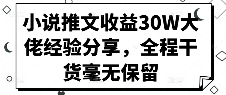 小说推文收益30W大佬经验分享，全程干货毫无保留-铜臭网