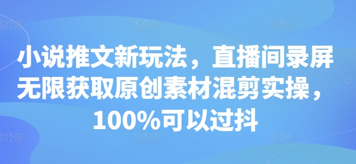 小说推文新玩法,直播间录屏无限获取原创素材混剪实操,100%可以过抖-铜臭网