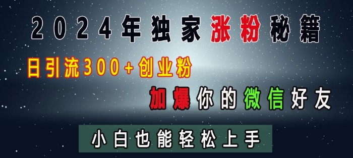 2024年独家涨粉秘籍，日引流300+创业粉，加爆你的微信好友，小白也能轻松上手-铜臭网