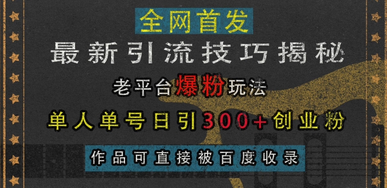 最新引流技巧揭秘，老平台爆粉玩法，单人单号日引300+创业粉，作品可直接被百度收录-铜臭网