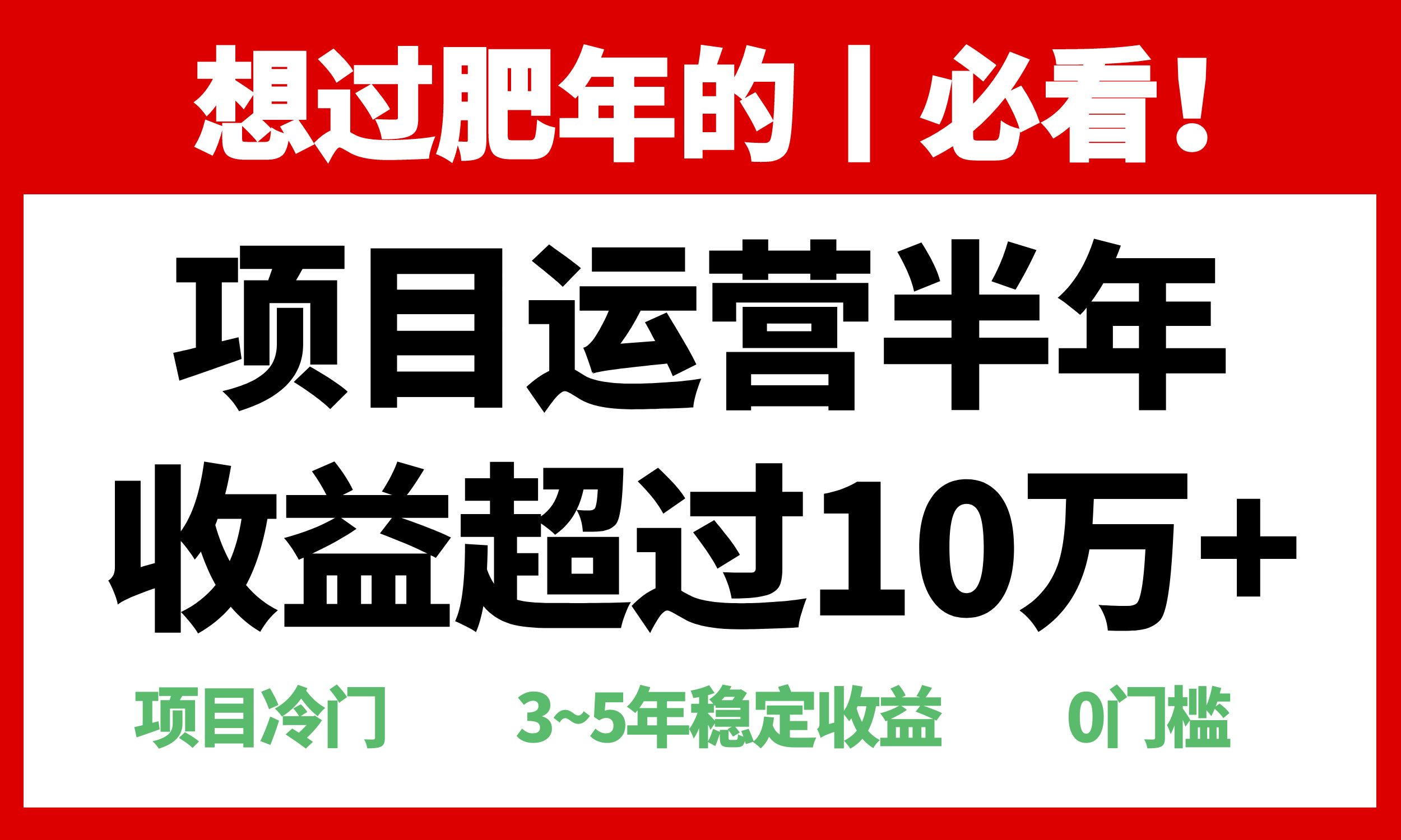 年前过肥年的必看的超冷门项目，半年收益超过10万+，-铜臭网