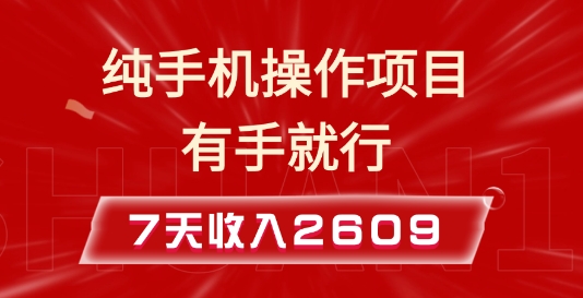 纯手机操作的小项目，有手就能做，7天收入2609+实操教程【揭秘】-铜臭网