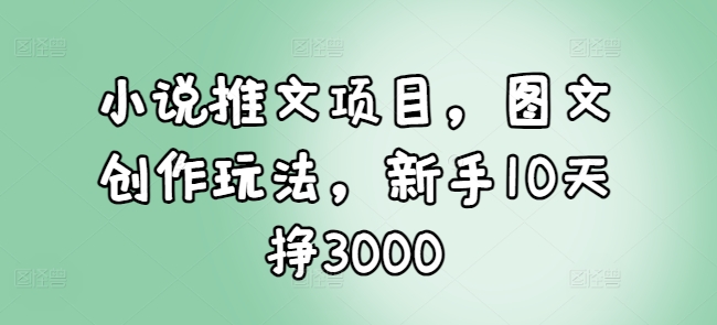 小说推文项目，图文创作玩法，新手10天挣3000-铜臭网
