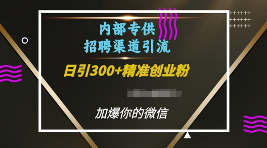 内部招聘渠道日引流300+创业粉，加爆你的微信【揭秘】-铜臭网
