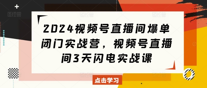 2024视频号直播间爆单闭门实战营，视频号直播间3天闪电实战课-铜臭网