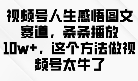 视频号人生感悟图文赛道，条条播放10w+，这个方法做视频号太牛了-铜臭网