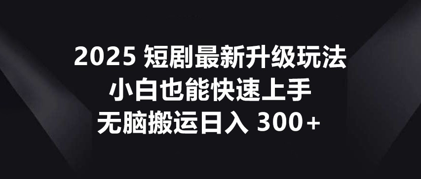 2025短剧最新升级玩法,小白也能快速上手,无脑搬运日入300+-铜臭网