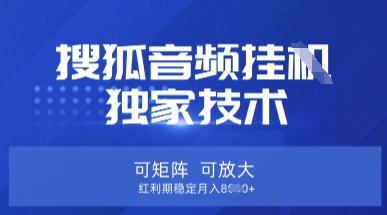 【搜狐音频挂G】独家技术，可矩阵可放大，红利期稳定月入8k【揭秘】-铜臭网