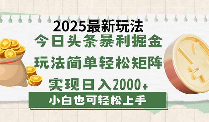 今日头条2025最新玩法，思路简单，复制粘贴，轻松实现矩阵日入2000+-铜臭网