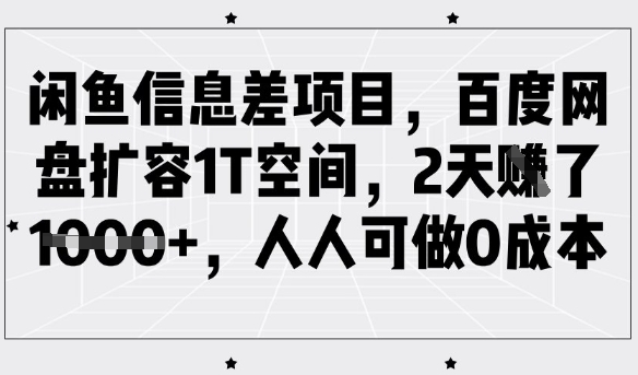 闲鱼信息差项目，百度网盘扩容1T空间，2天收益1k+，人人可做0成本-铜臭网