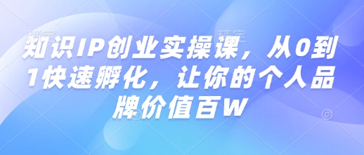 知识IP创业实操课，从0到1快速孵化，让你的个人品牌价值百W-铜臭网