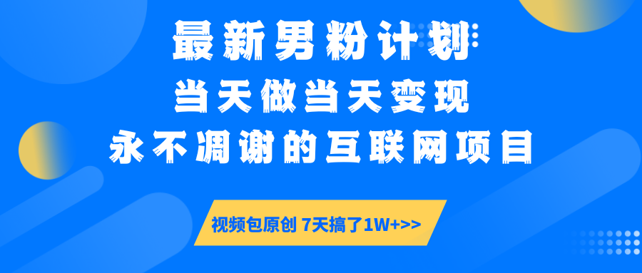 最新男粉计划6.0玩法，永不凋谢的互联网项目 当天做当天变现，视频包原…-铜臭网