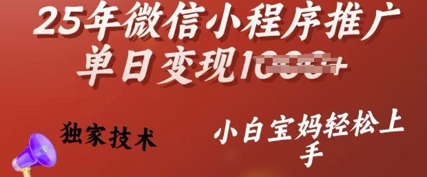 25年微信小程序推广单日变现多张，独家技术，小白宝妈轻松上手【揭秘】-铜臭网