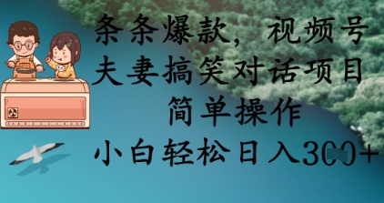 条条爆款，视频号夫妻搞笑对话项目，简单操作，小白轻松日入3张+-铜臭网