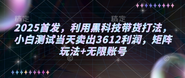 2025首发，利用黑科技带货打法，小白测试当天卖出3612利润，矩阵玩法+无限账号【揭秘】-铜臭网