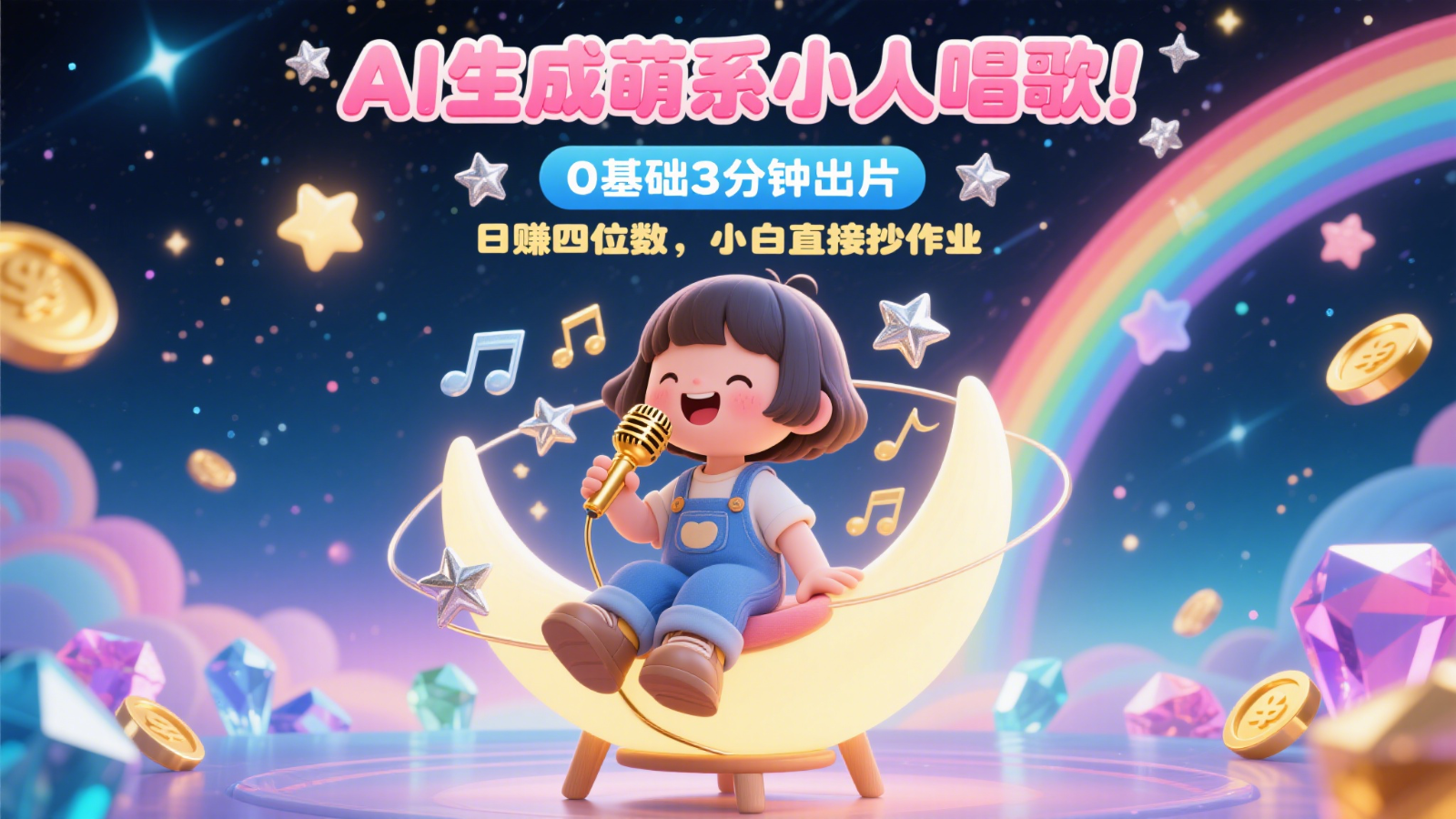 AI生成萌系小人唱歌！0基础3分钟出片，28个作品涨粉9万，日赚四位数，小白直接抄作业-铜臭网