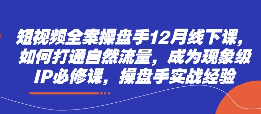 短视频全案操盘手12月线下课，如何打通自然流量，成为现象级IP必修课，操盘手实战经验-铜臭网