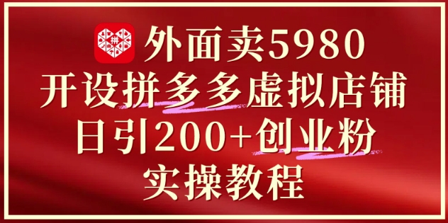 外面卖5980开设拼多多虚拟店铺：单日引流200+创业付费粉实战教程-铜臭网
