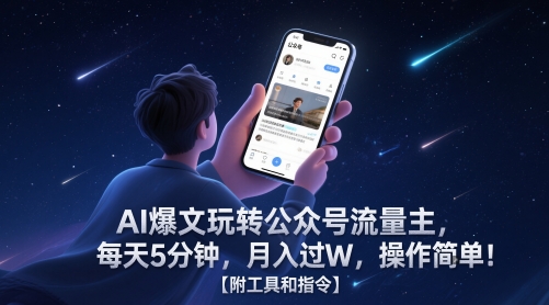 AI爆文玩转公众号流量主，每天5分钟，月入过W，操作简单！【附工具和指令】-铜臭网