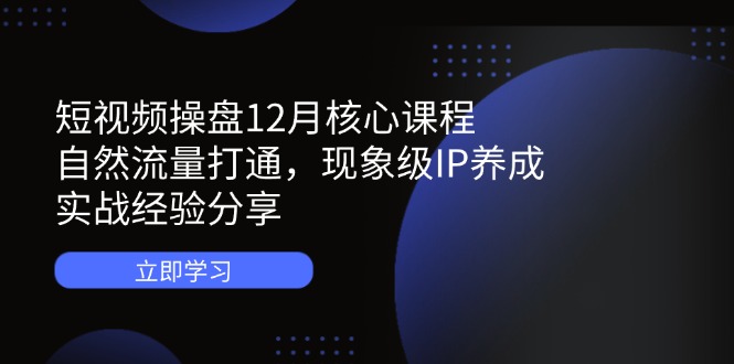 短视频操盘12月核心课程：自然流量打通，现象级IP养成，实战经验分享-铜臭网
