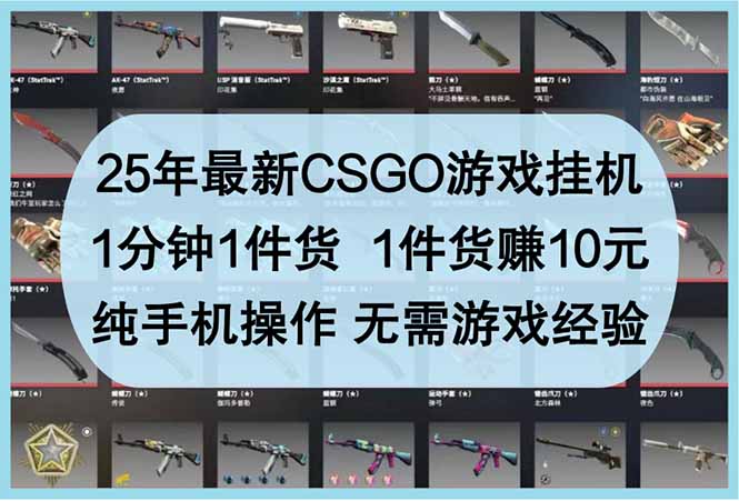 25年最新CSGO游戏挂机，1分钟1件货，1件货赚10元 纯手机操作 无需游戏经验-铜臭网