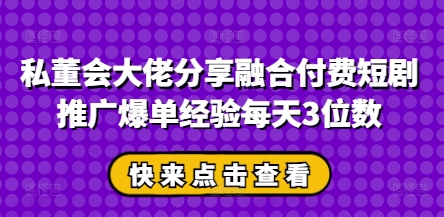 私董会大佬分享融合付费短剧推广爆单经验每天3位数-铜臭网