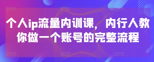 个人ip流量内训课，内行人教你做一个账号的完整流程-铜臭网