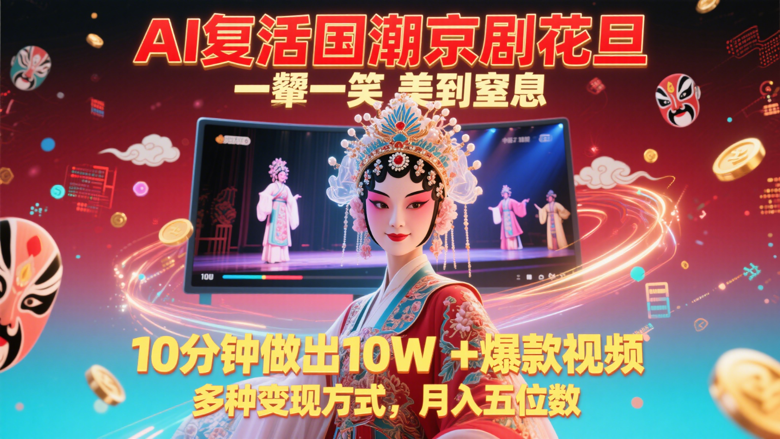 AI复活国潮京剧花旦,一颦一笑美到窒息,10分钟做出10W+爆款视频,多种变现方式-铜臭网