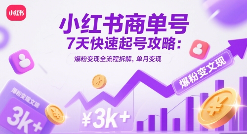 小红书商单号7天快速起号攻略：爆粉变现全流程拆解，单月变现3k+-铜臭网