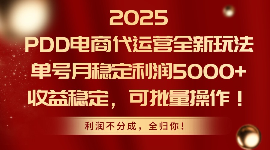 2025PDD电商代运营全新玩法，单号月稳定利润5000+，收益稳定，可批量操作-铜臭网