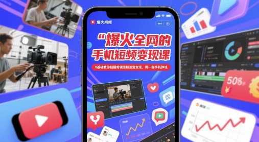 爆火全网的手机短视频变现课，0基础教你拍摄剪辑涨粉运营变现，用一部手机挣钱-铜臭网