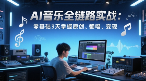 AI音乐全链路实战变现课：零基础3天掌握原创、翻唱、变现-铜臭网