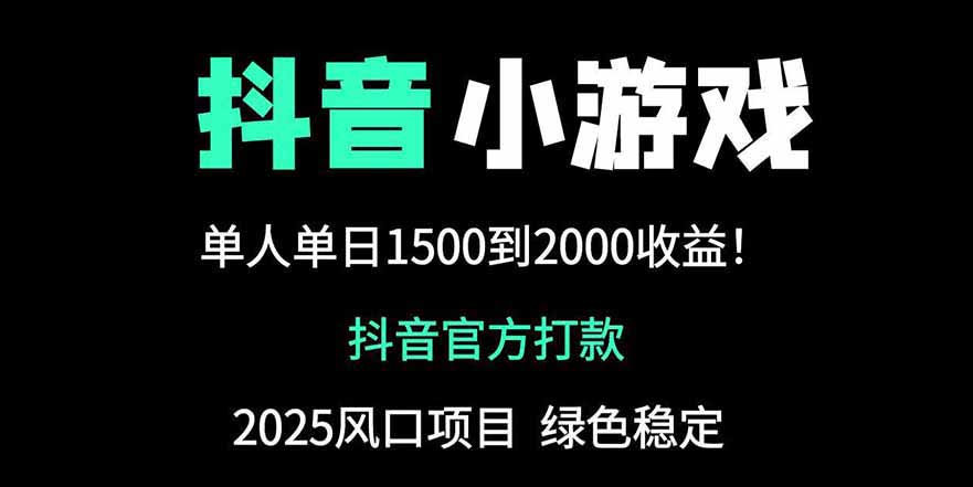 抖音官方小游戏2025全网最新玩法，暴利赚钱项目，单机日入2000+-铜臭网