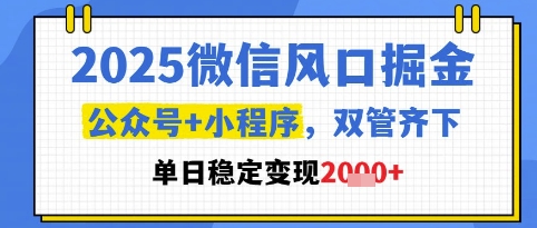 2025微信风口掘金，公众号+小程序双管齐下，单日稳定变现1k+【揭秘】-铜臭网