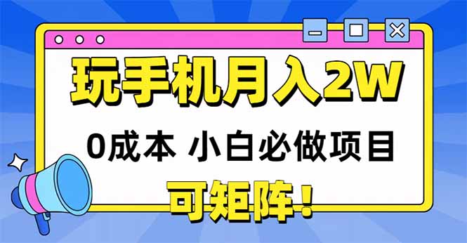 玩玩手机月入20000+，0成本小白必做项目，可矩阵-铜臭网