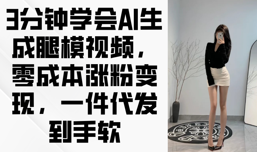 3分钟学会AI生成腿模视频，零成本涨粉变现，一件代发到手软-铜臭网