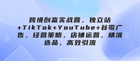 跨境创富实战营，独立站+TikTok+YouTube+谷歌广告，经营策略，店铺运营，精准选品，高效引流-铜臭网