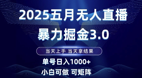 2025五月无人直播暴力掘金3.0，当天上手，当天拿结果，单号日入1k+小白可做可矩阵【揭秘】-铜臭网