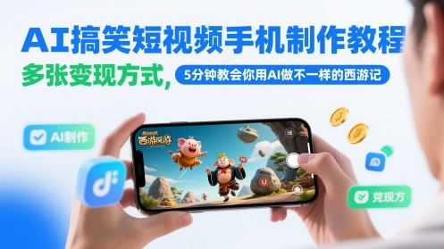 AI搞笑短视频手机制作教程，多张变现方式，5分钟教会你用AI做不一样的西游记-铜臭网