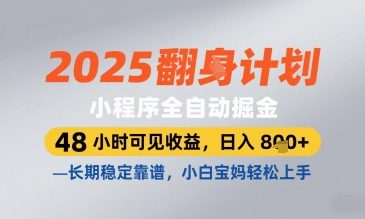 2025小程序全自动掘金，48 小时可见收益，日入8张，长期稳定靠谱，小白宝妈轻松上手【揭秘】-铜臭网