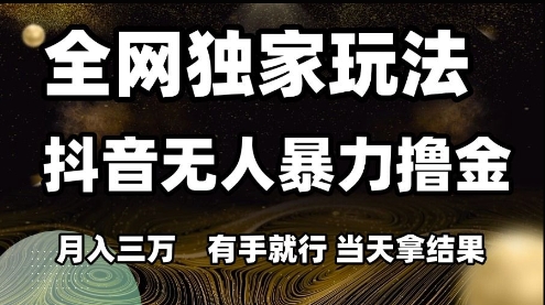 全网独家玩法抖音无人暴力撸金，月入3W，有手就行，当天拿结果【揭秘】-铜臭网