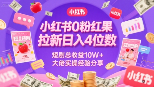 小红书0粉红果短剧拉新日入4位，数短剧总收益10W+大佬实操经验分享-铜臭网