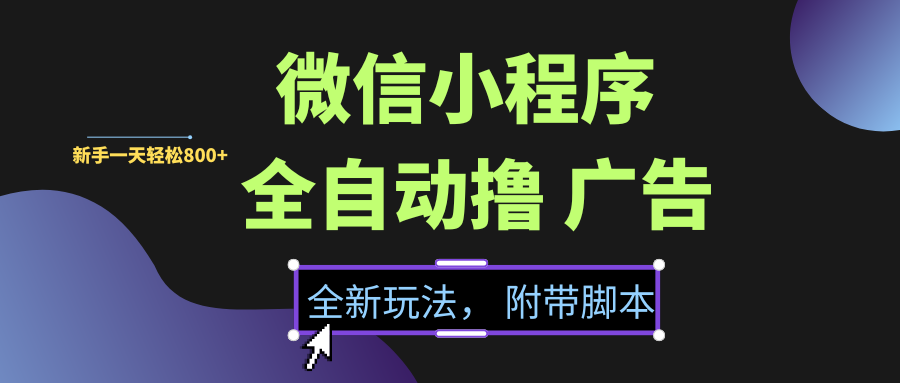 微信小程序挂机撸广告，全新玩法，新手一天轻松800+【附带脚本】-铜臭网