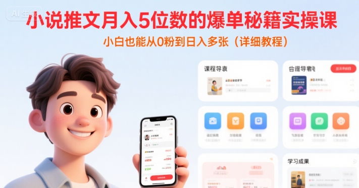小说推文月入5位数的爆单秘籍实操课,,小白也能从0粉到日入多张(详细教程)-铜臭网