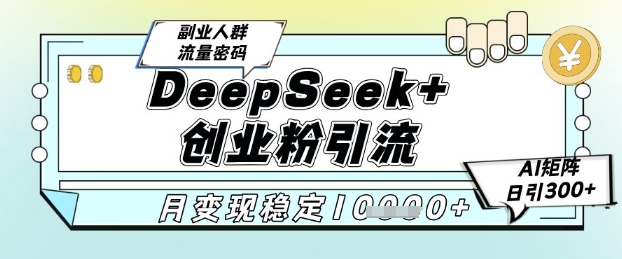 DeepSeek+创业粉精准引流，全新分享课4.0玩法，AI矩阵日引300+，多种变现方式，稳定月入1W-铜臭网