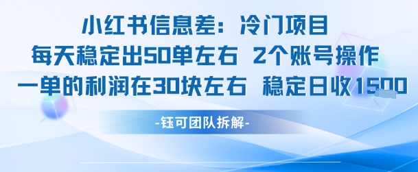 小红书信息差冷门项目一单利润30块每天稳定1.5k左右2个账号操作-铜臭网