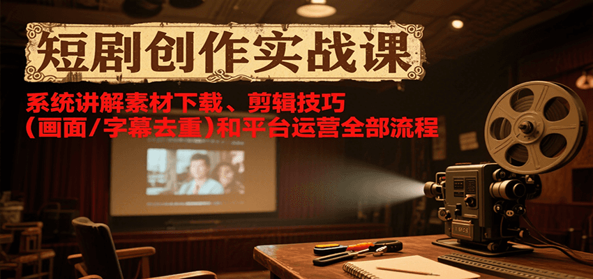 短剧创作实战课，系统讲解素材下载、剪辑技巧(画面/字幕去重)和平台运营全部流程-铜臭网