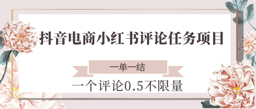 抖音电商小红书评论任务项目，一个评论0.5，一单一结 不限量-铜臭网