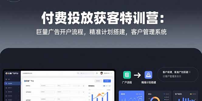 付费投放获客特训营：巨量广告开户流程，精准计划搭建，客户管理系统-铜臭网