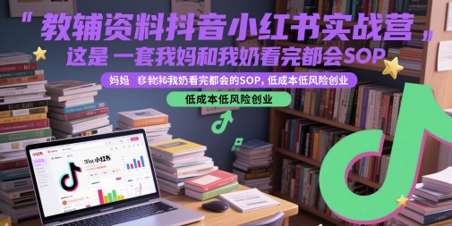 教辅资料抖音小红书实战营,这是一套我妈和我奶看完都会的SOP,低成本低风险创业(更新)-铜臭网